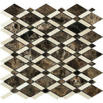Emperador Dark Marble Polished Lattice Mosaic Tile w/ Crema Marfil Strips Emperador Dark Marble Polished Lattice Mosaic Tile w/ Crema Marfil Strips - American Tile Depot
