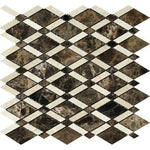 Emperador Dark Marble Polished Lattice Mosaic Tile w/ Crema Marfil Strips Emperador Dark Marble Polished Lattice Mosaic Tile w/ Crema Marfil Strips - American Tile Depot