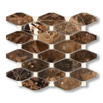 Emperador Dark Marble Polished Octave Pattern Mosaic Tile w/ Crema Marfil Dots - American Tile Depot
