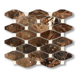 Emperador Dark Marble Polished Octave Pattern Mosaic Tile w/ Crema Marfil Dots - American Tile Depot