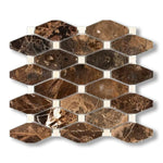 Emperador Dark Marble Polished Octave Pattern Mosaic Tile w/ Crema Marfil Dots - American Tile Depot