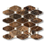 Emperador Dark Marble Polished Octave Pattern Mosaic Tile w/ Crema Marfil Dots - American Tile Depot