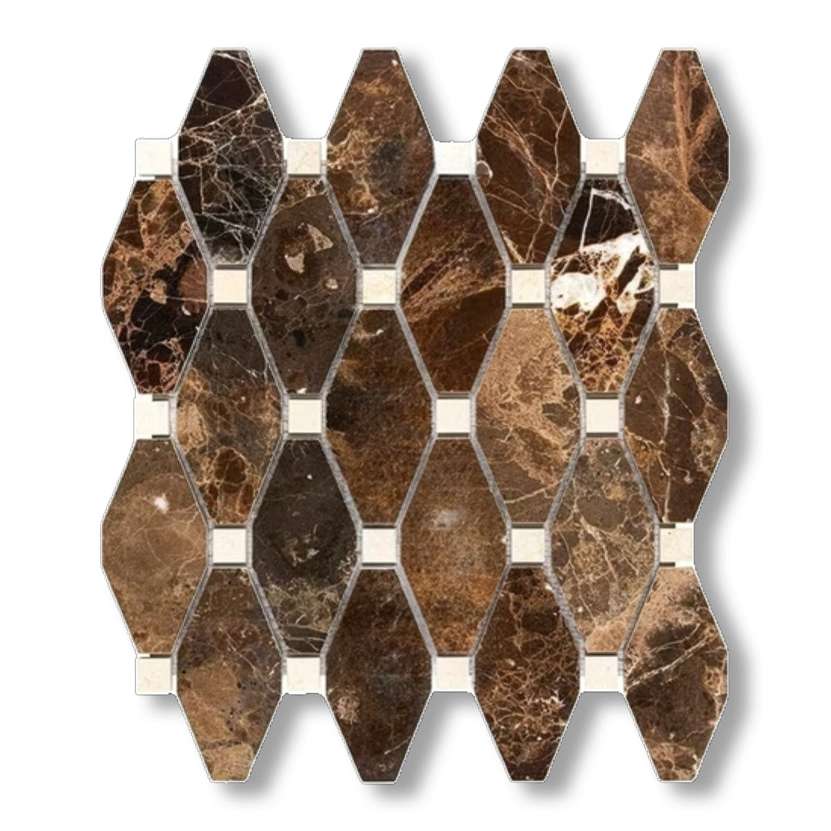 Emperador Dark Marble Polished Octave Pattern Mosaic Tile w/ Crema Marfil Dots - American Tile Depot