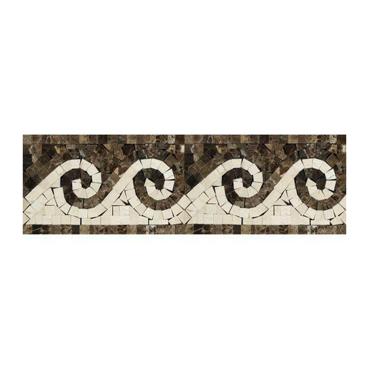 Emperador Dark Marble Polished Wave Border Listello w/ Crema Marfil Dots