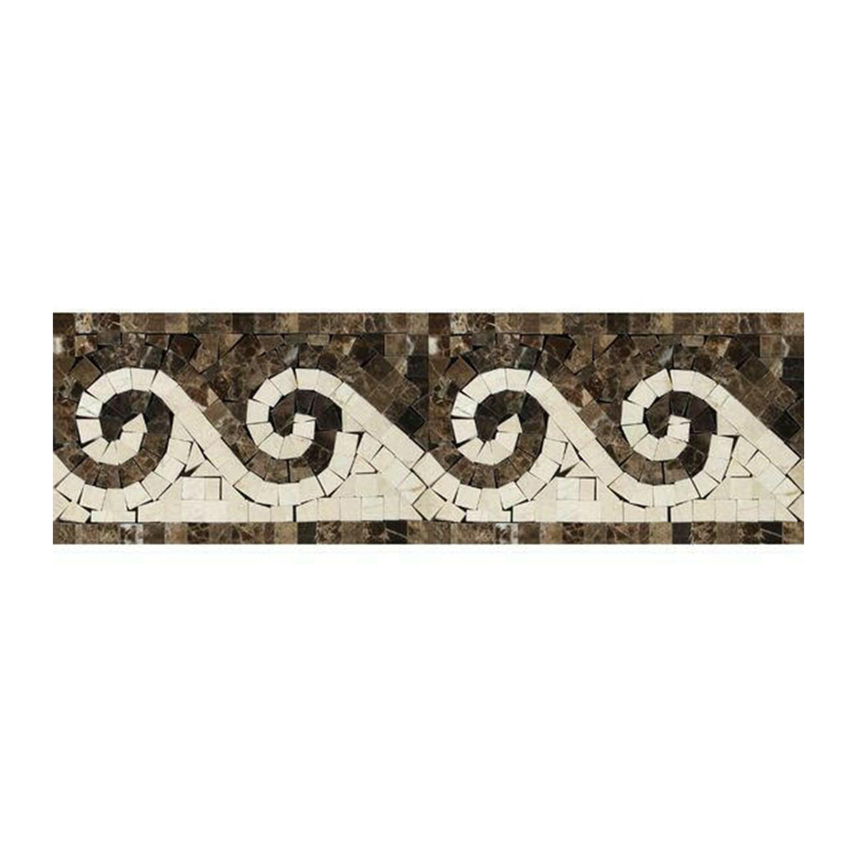 Emperador Dark Marble Polished Wave Border Listello w/ Crema Marfil Dots