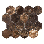 Emperador Dark Marble Tumbled 3" Hexagon Mosaic Tile Emperador Dark Marble Tumbled 3" Hexagon Mosaic Tile - American Tile Depot