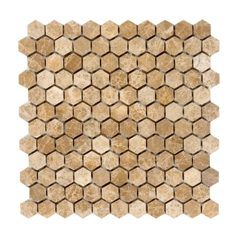 Emperador Light Marble Polished 1" Mini Hexagon Mosaic Tile Emperador Light Marble Polished 1" Mini Hexagon Mosaic Tile - American Tile Depot