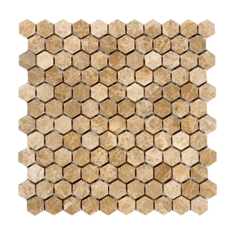 Emperador Light Marble Polished 1" Mini Hexagon Mosaic Tile Emperador Light Marble Polished 1" Mini Hexagon Mosaic Tile - American Tile Depot
