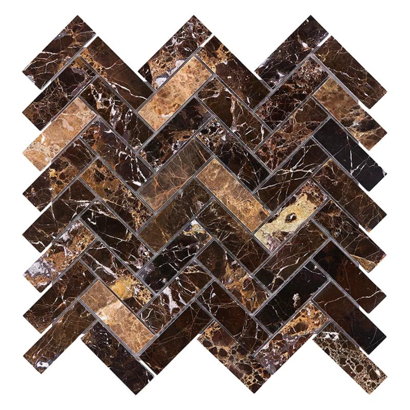 Emperador Dark Marble Polished 1x3 Herringbone Mosaic Tile