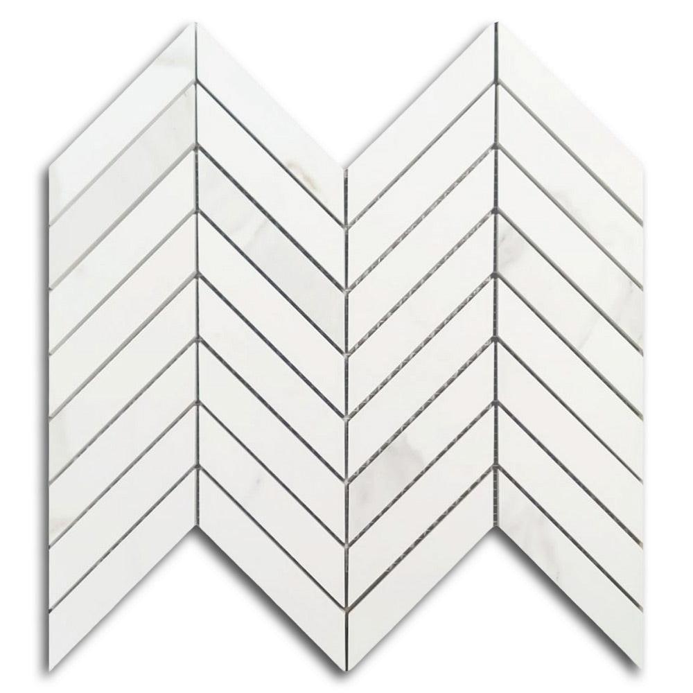 Famea Calacatta Soft Chevron Porcelain Mosaic Tile Famea Calacatta Soft Chevron Porcelain Mosaic Tile - American Tile Depot