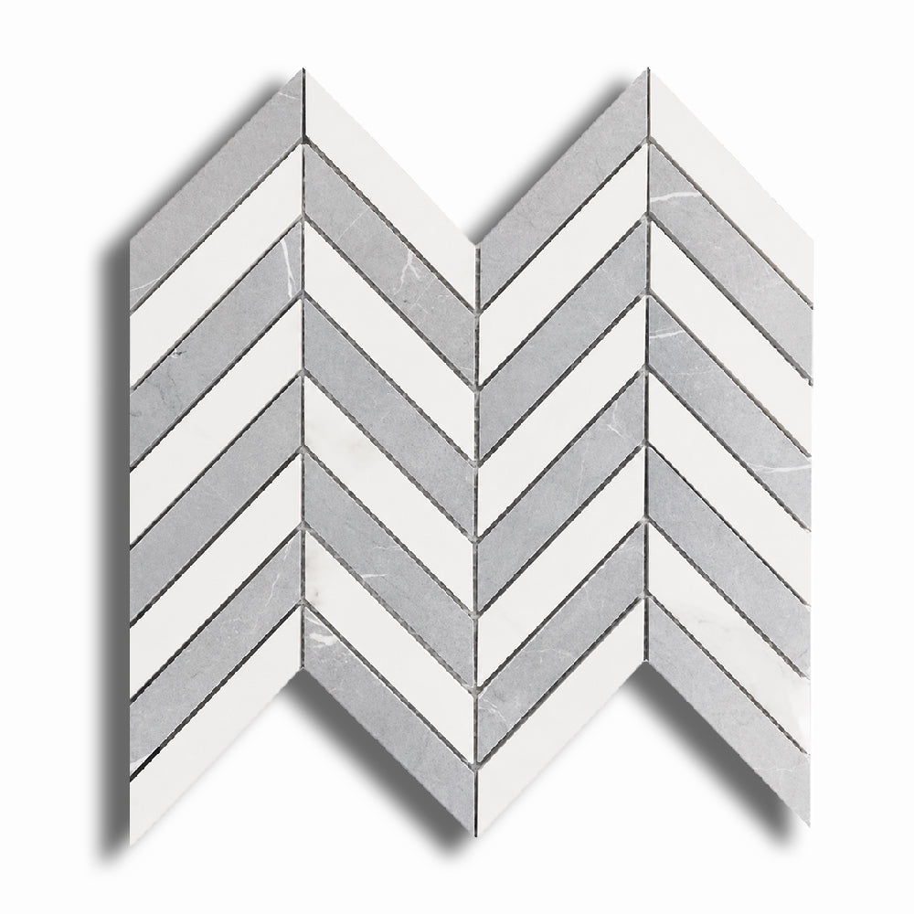 Famea Statuario-Impero Mix Lucido Chevron Porcelain Mosaic Tile - American Tile Depot