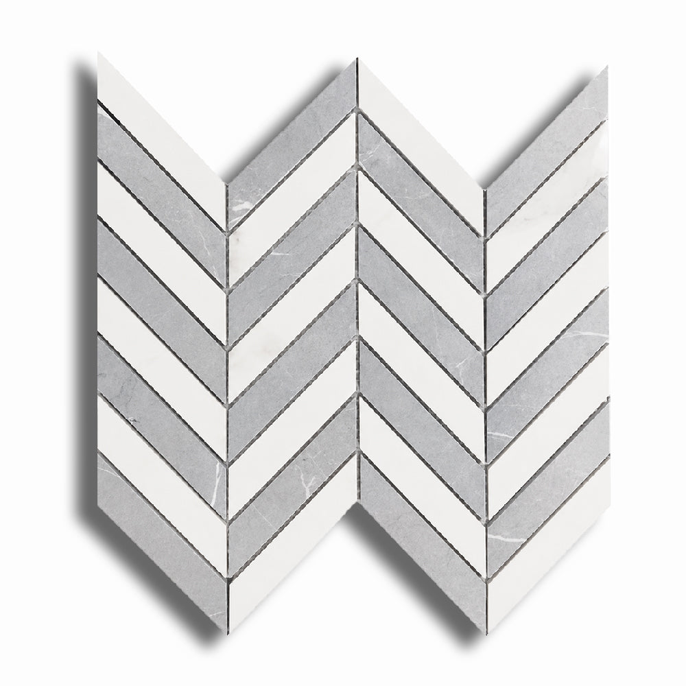 Famea Statuario-Impero Mix Lucido Chevron Porcelain Mosaic Tile - American Tile Depot