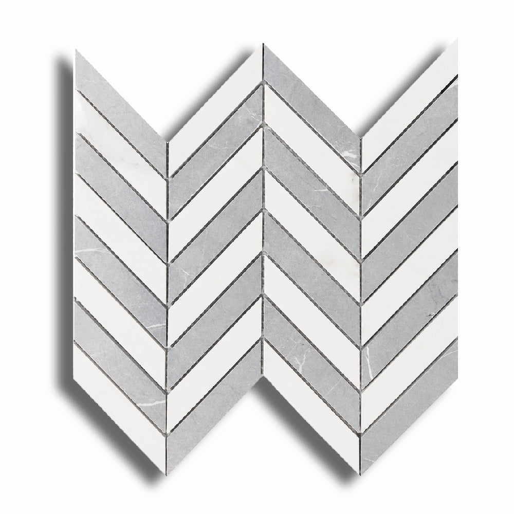 Famea Statuario-Impero Mix Lucido Chevron Porcelain Mosaic Tile - American Tile Depot