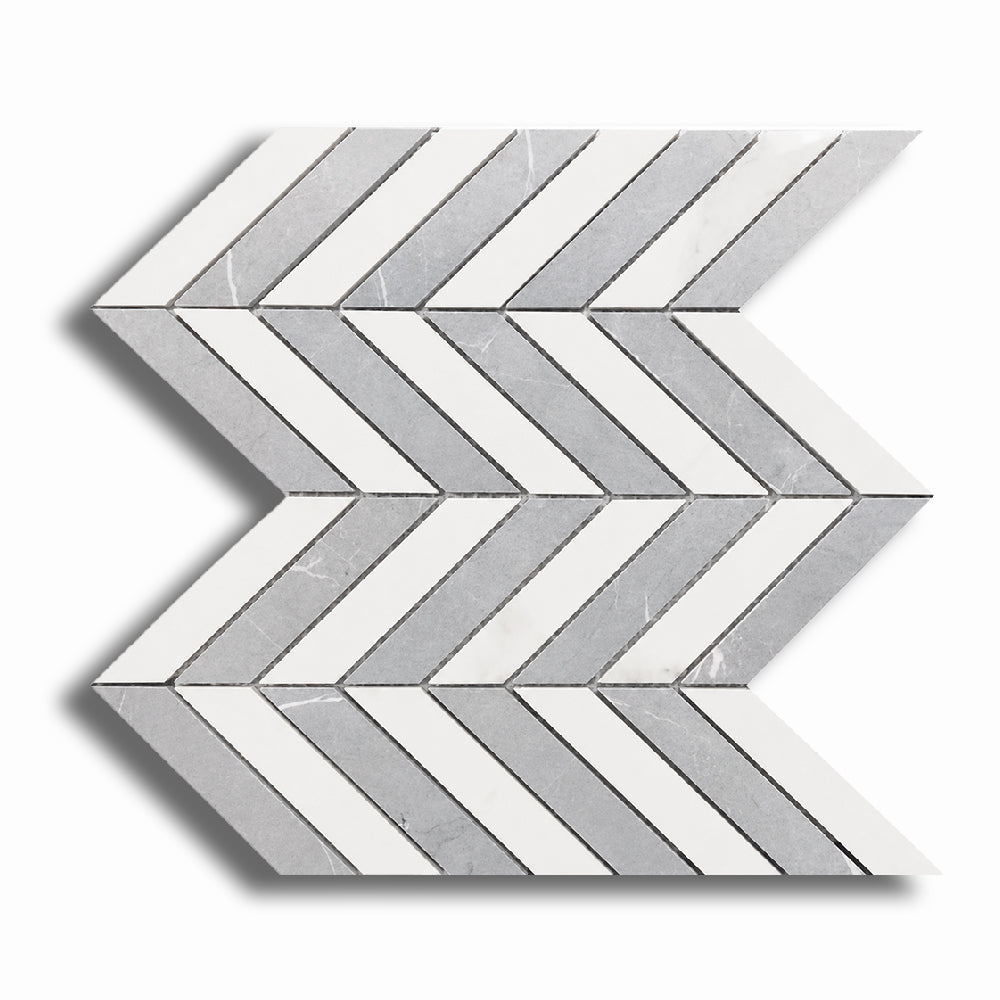Famea Statuario-Impero Mix Lucido Chevron Porcelain Mosaic Tile - American Tile Depot