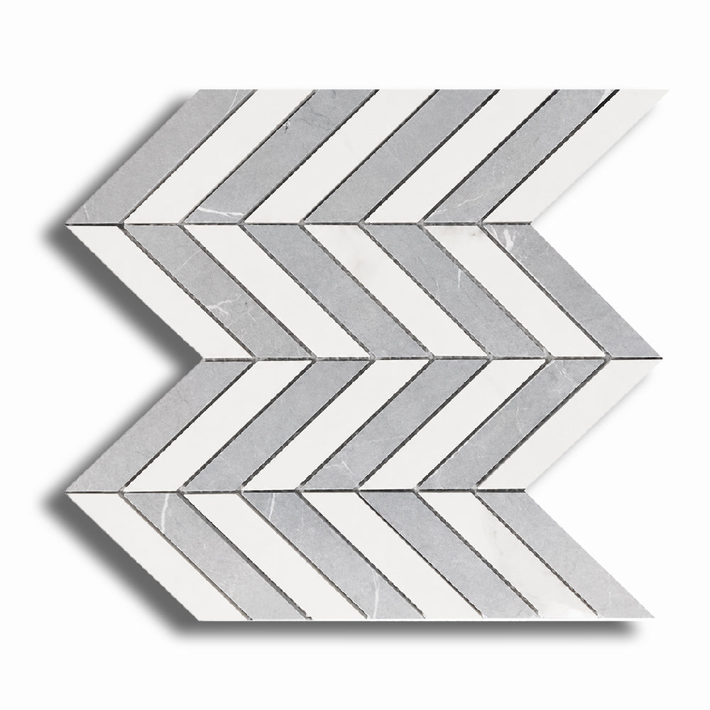 Famea Statuario-Impero Mix Lucido Chevron Porcelain Mosaic Tile - American Tile Depot