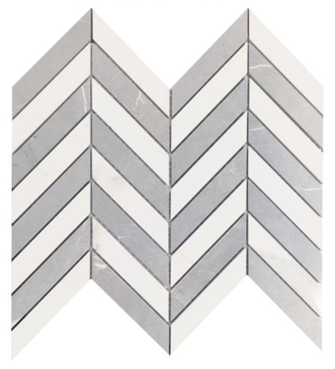 Famea Statuario-Impero Mix Lucido Chevron Porcelain Mosaic Tile Famea Statuario-Impero Mix Lucido Chevron Porcelain Mosaic Tile - American Tile Depot