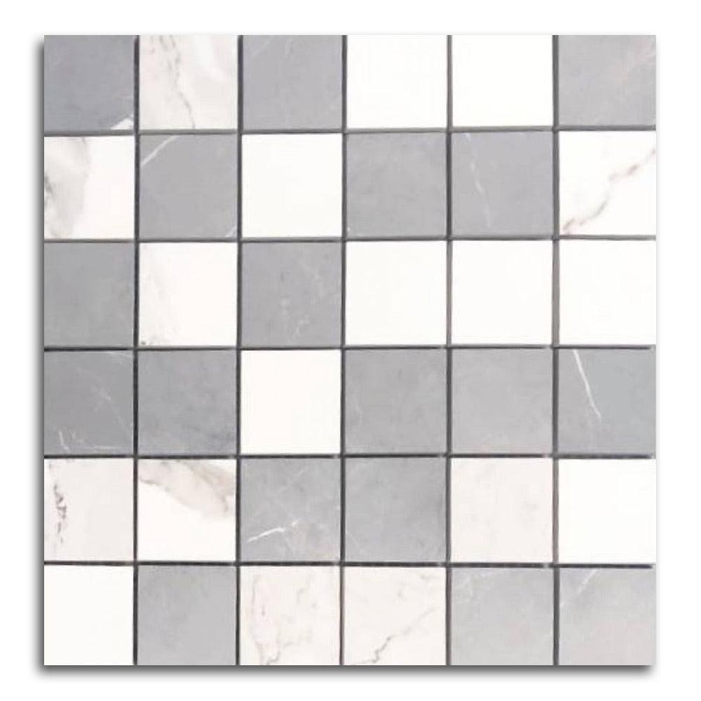 Famea Statuario-Impero Mix Soft Square Porcelain Mosaic Tile Famea Statuario-Impero Mix Soft Square Porcelain Mosaic Tile - American Tile Depot