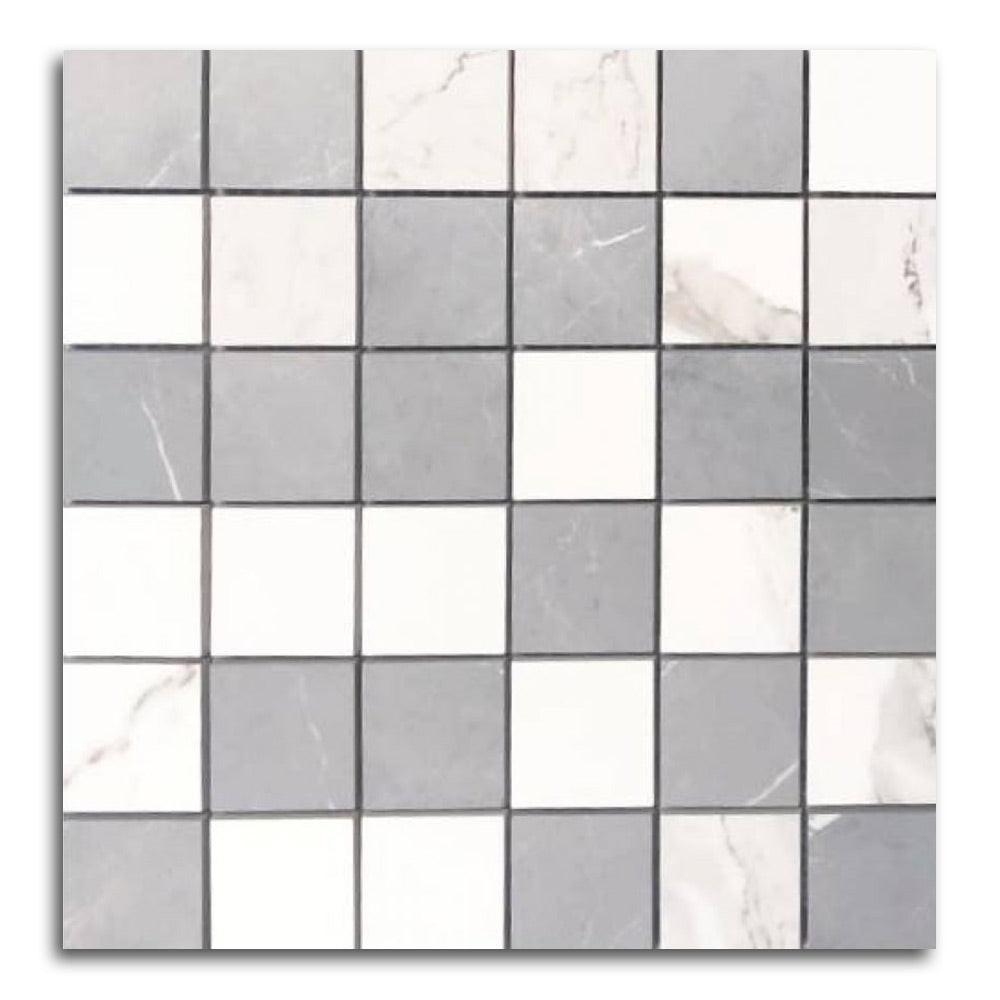 Famea Statuario-Impero Mix Soft Square Porcelain Mosaic Tile Famea Statuario-Impero Mix Soft Square Porcelain Mosaic Tile - American Tile Depot