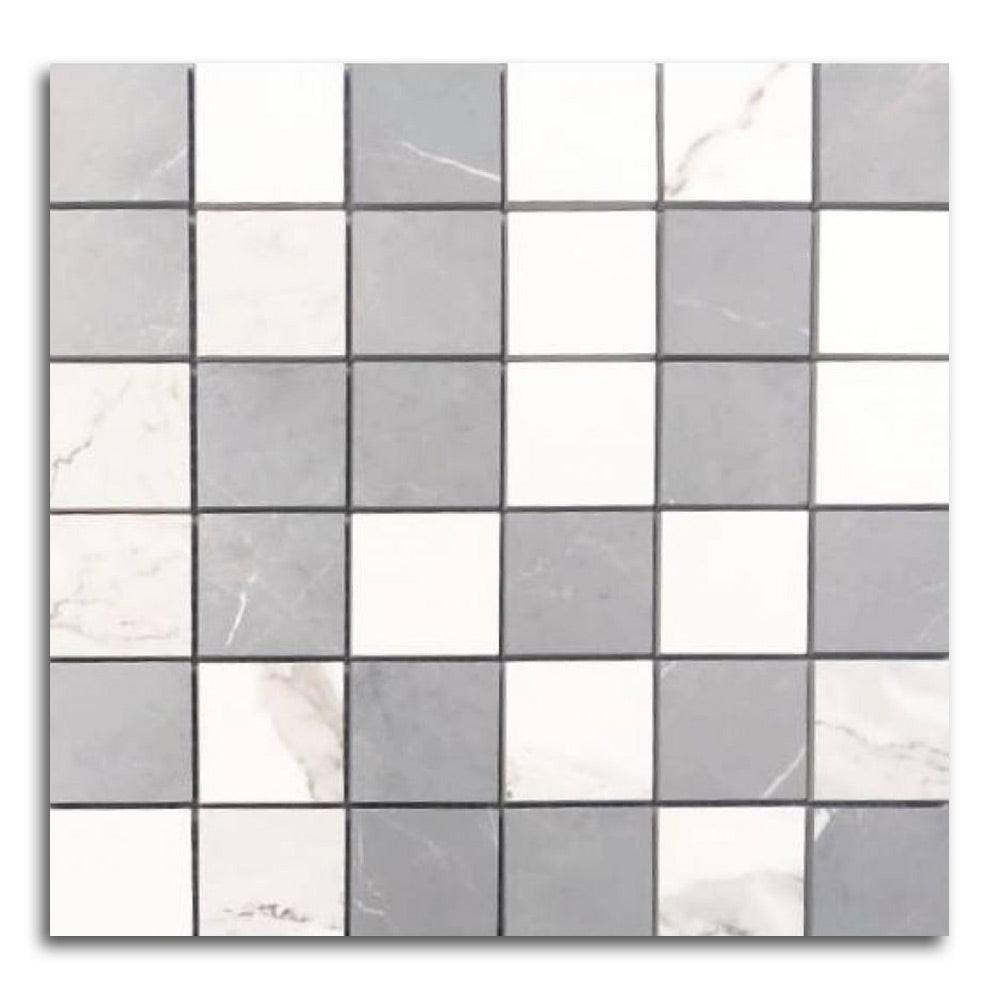 Famea Statuario-Impero Mix Soft Square Porcelain Mosaic Tile Famea Statuario-Impero Mix Soft Square Porcelain Mosaic Tile - American Tile Depot