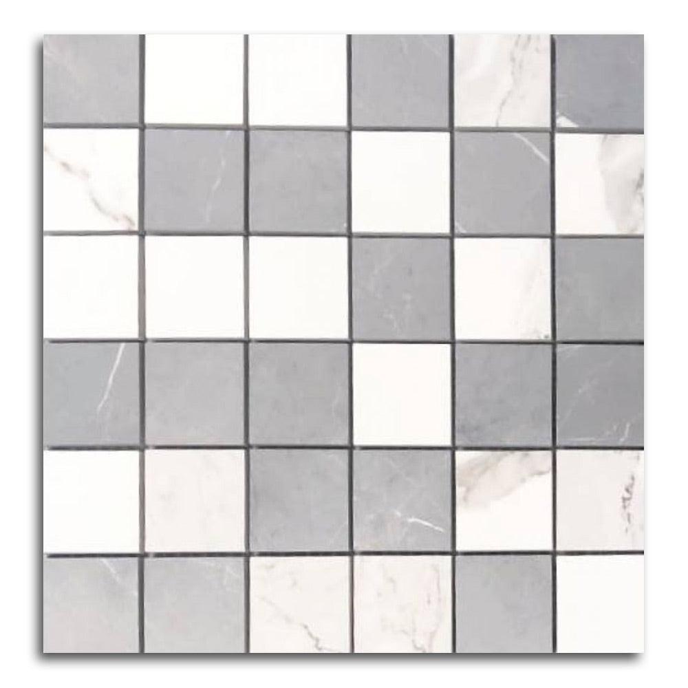 Famea Statuario-Impero Mix Soft Square Porcelain Mosaic Tile Famea Statuario-Impero Mix Soft Square Porcelain Mosaic Tile - American Tile Depot