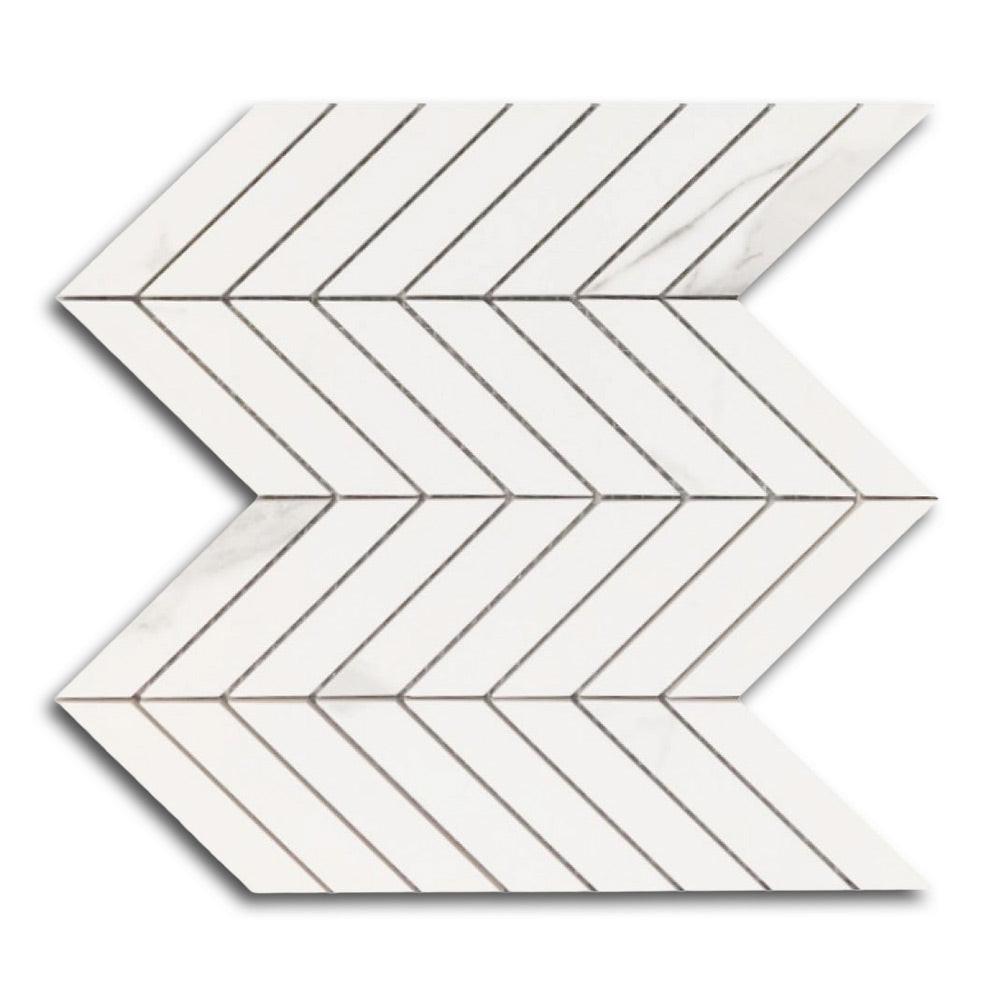 Famea Statuario Lucido Chevron Porcelain Mosaic Tile Famea Statuario Lucido Chevron Porcelain Mosaic Tile - American Tile Depot