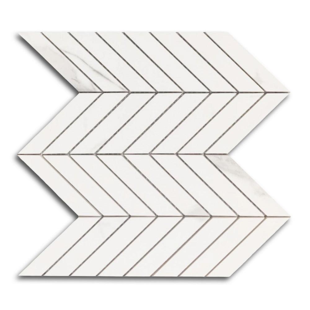 Famea Statuario Lucido Chevron Porcelain Mosaic Tile Famea Statuario Lucido Chevron Porcelain Mosaic Tile - American Tile Depot