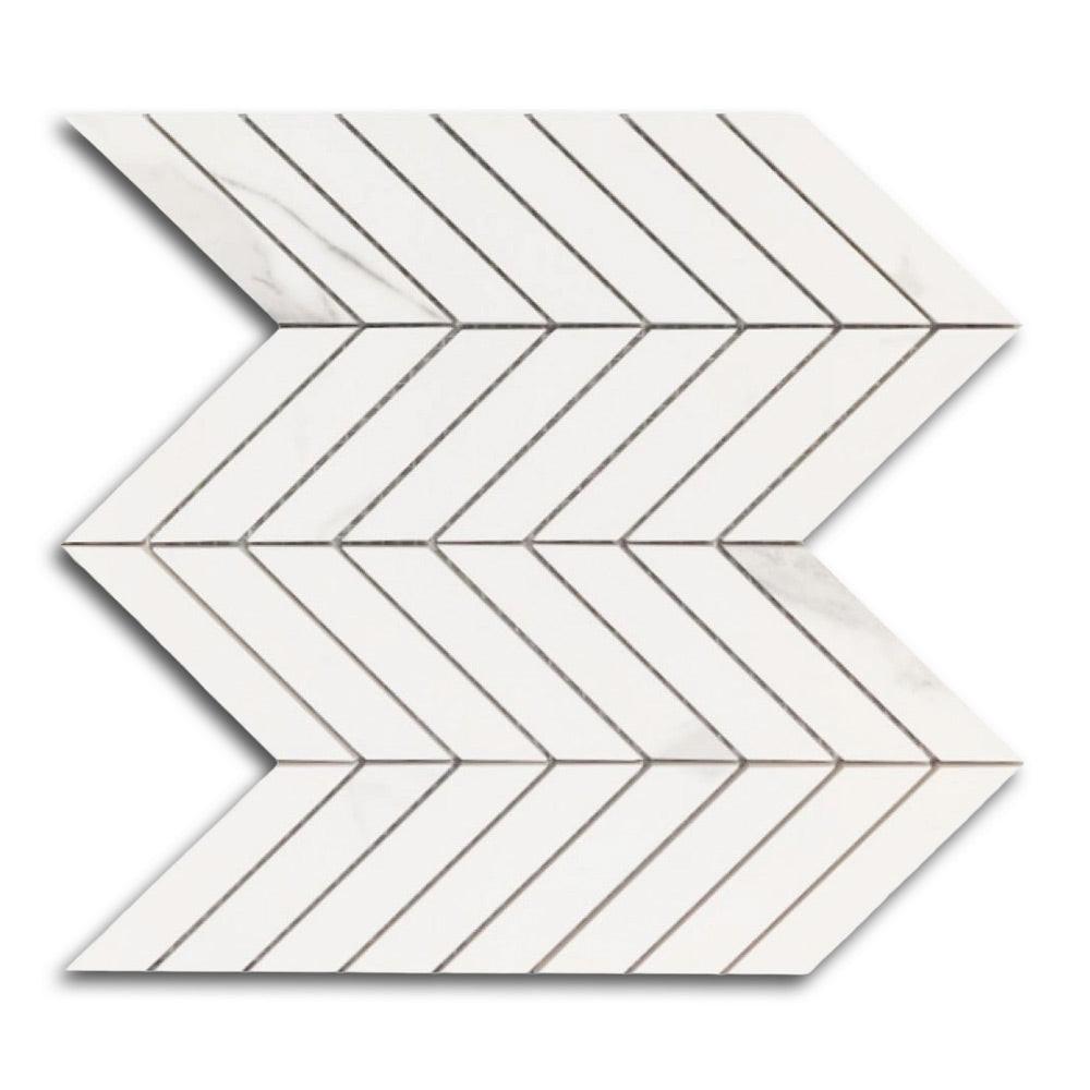 Famea Statuario Lucido Chevron Porcelain Mosaic Tile Famea Statuario Lucido Chevron Porcelain Mosaic Tile - American Tile Depot