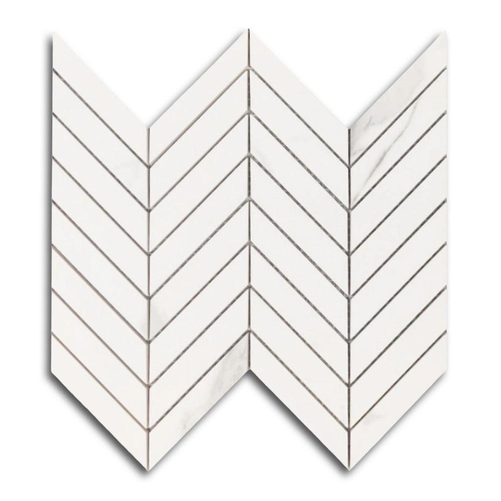 Famea Statuario Lucido Chevron Porcelain Mosaic Tile Famea Statuario Lucido Chevron Porcelain Mosaic Tile - American Tile Depot