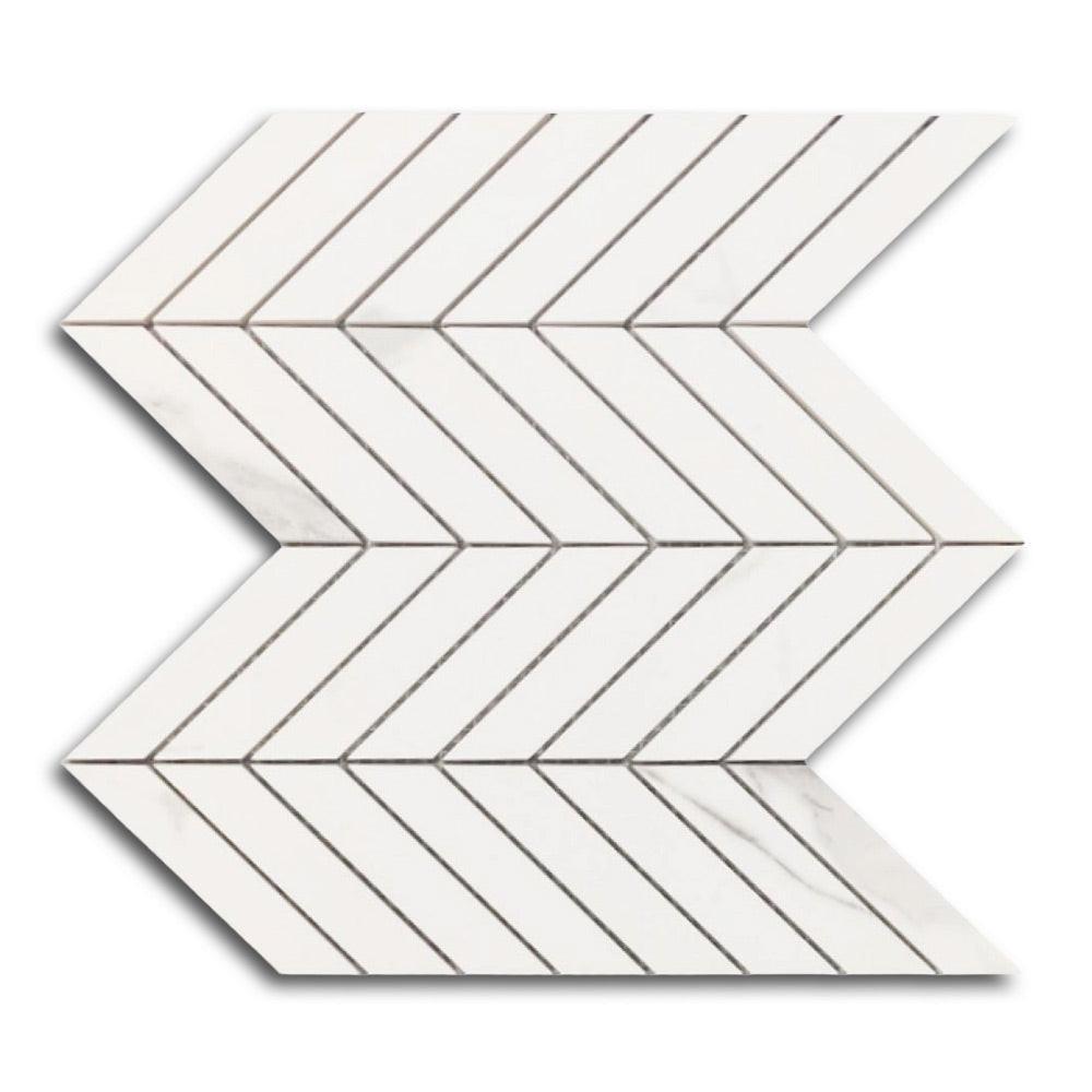 Famea Statuario Lucido Chevron Porcelain Mosaic Tile Famea Statuario Lucido Chevron Porcelain Mosaic Tile - American Tile Depot