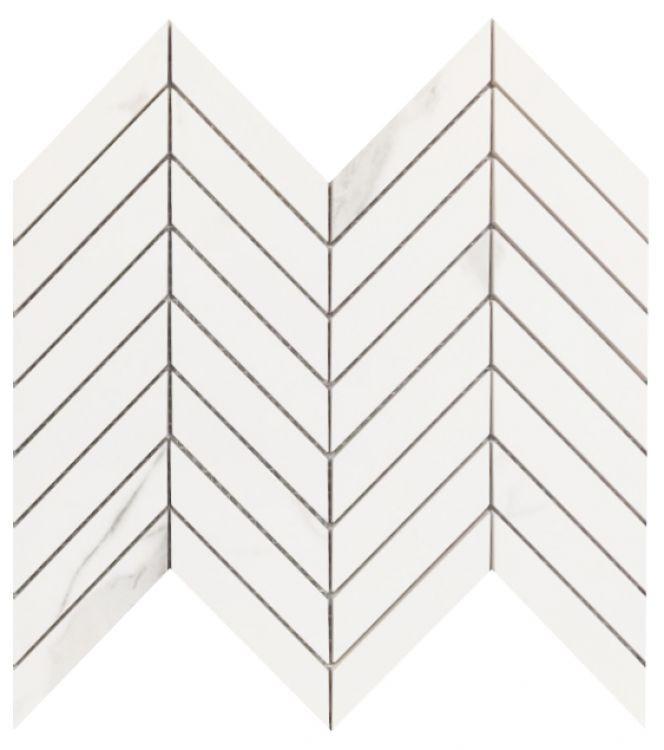 Famea Statuario Lucido Chevron Porcelain Mosaic Tile Famea Statuario Lucido Chevron Porcelain Mosaic Tile - American Tile Depot