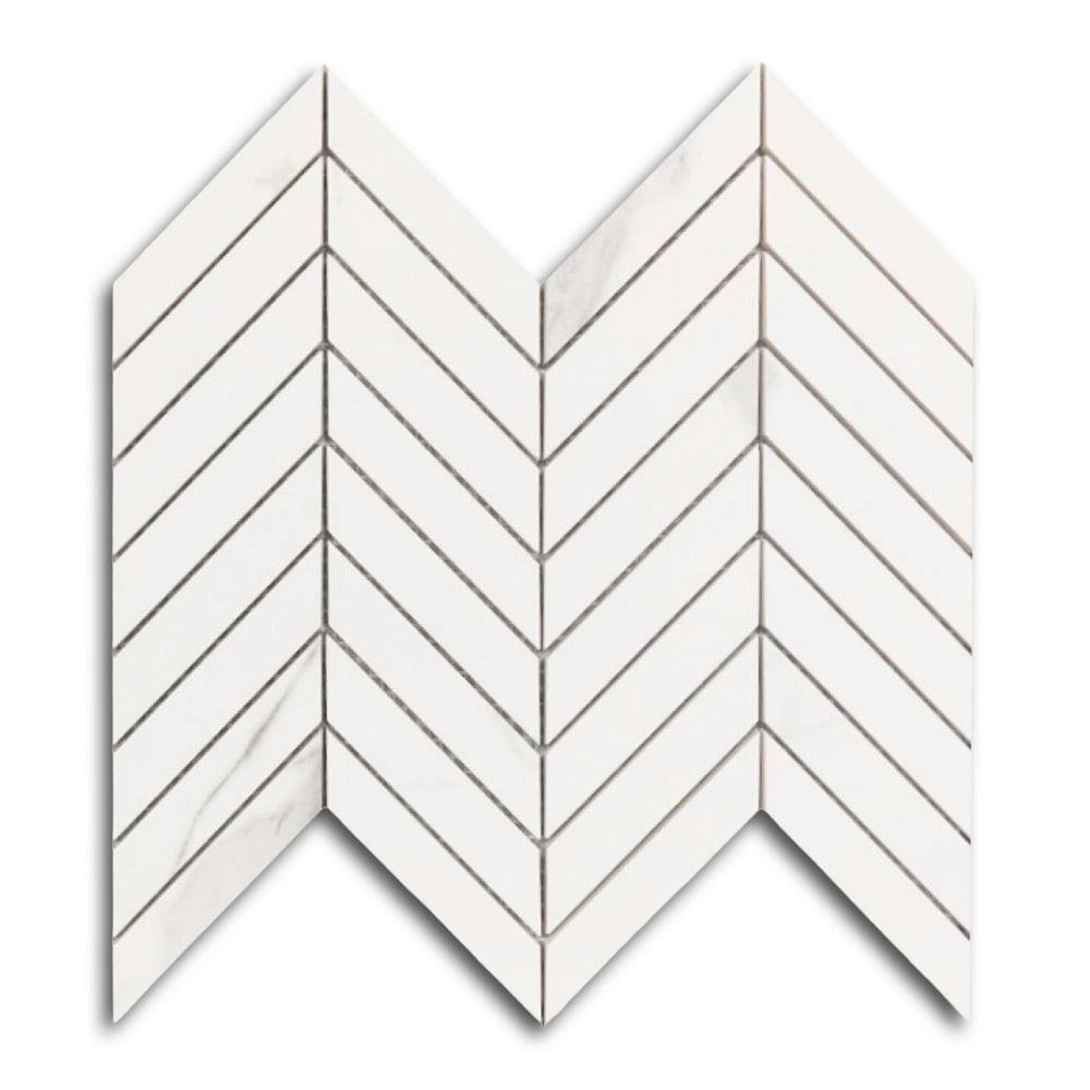 Famea Statuario Lucido Chevron Porcelain Mosaic Tile Famea Statuario Lucido Chevron Porcelain Mosaic Tile - American Tile Depot