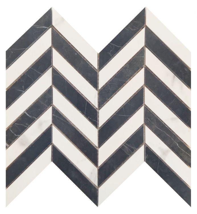 Famea Statuario-Marquinia Mix Lucido Chevron Porcelain Mosaic Tile Famea Statuario-Marquinia Mix Lucido Chevron Porcelain Mosaic Tile - American Tile Depot