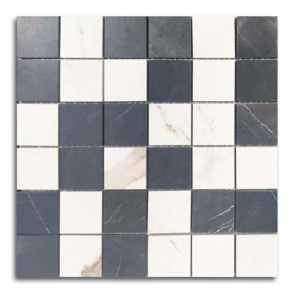 Famea Statuario-Marquinia Mix Soft Square Porcelain Mosaic Tile Famea Statuario-Marquinia Mix Soft Square Porcelain Mosaic Tile - American Tile Depot