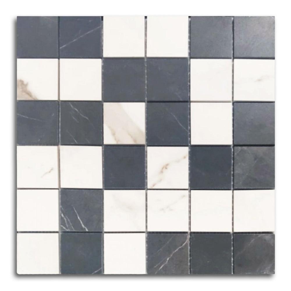Famea Statuario-Marquinia Mix Soft Square Porcelain Mosaic Tile Famea Statuario-Marquinia Mix Soft Square Porcelain Mosaic Tile - American Tile Depot