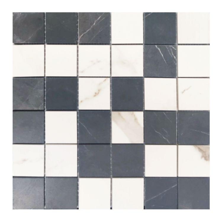 Famea Statuario-Marquinia Mix Soft Square Porcelain Mosaic Tile Famea Statuario-Marquinia Mix Soft Square Porcelain Mosaic Tile - American Tile Depot