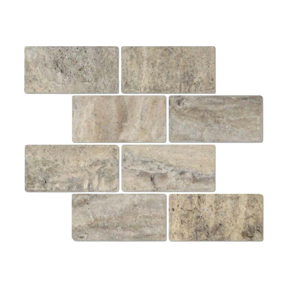 3x6 Silver Travertine Tumbled Tile