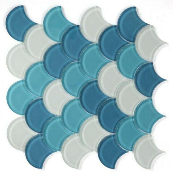 Fish Scale Ocean Glossy Glass Mosaic Tile Fish Scale Ocean Glossy Glass Mosaic Tile - American Tile Depot