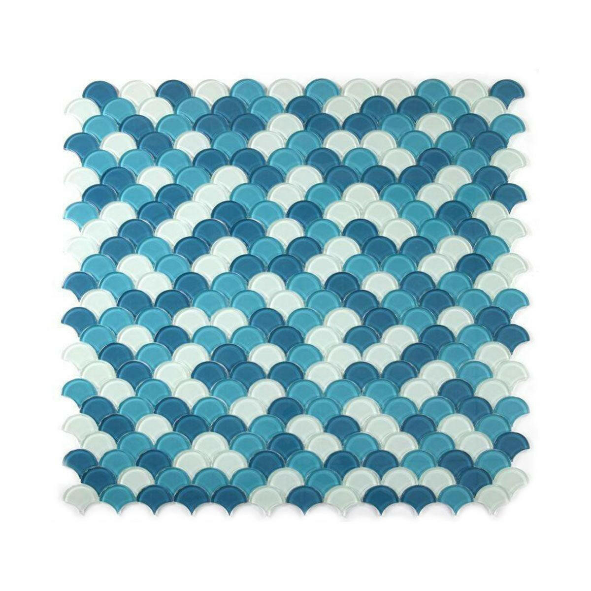 Fish Scale Ocean Glossy Glass Mosaic Tile Fish Scale Ocean Glossy Glass Mosaic Tile - American Tile Depot