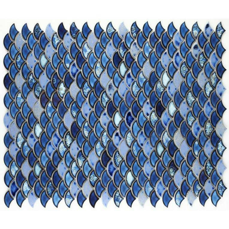 Fish Scale Royal Blue Glossy Porcelain Mosaic Tile Fish Scale Royal Blue Glossy Porcelain Mosaic Tile - American Tile Depot
