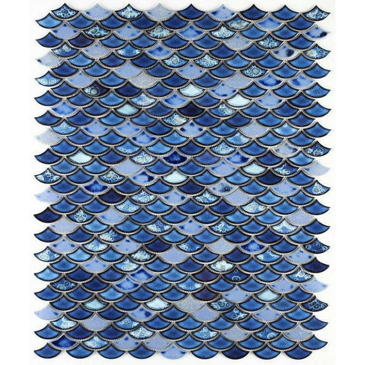 Fish Scale Royal Blue Glossy Porcelain Mosaic Tile Fish Scale Royal Blue Glossy Porcelain Mosaic Tile - American Tile Depot