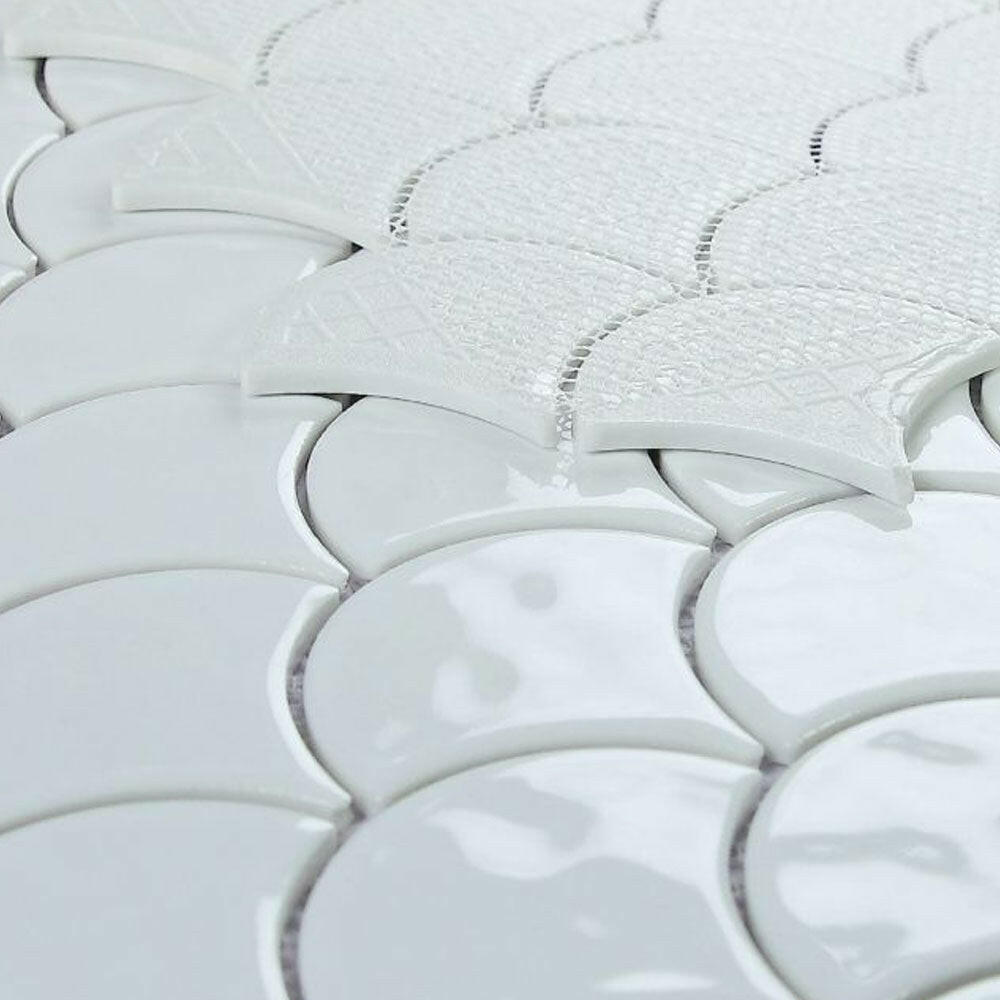 Fish Scale Snow Glossy Glass Mosaic Tile Fish Scale Snow Glossy Glass Mosaic Tile - American Tile Depot