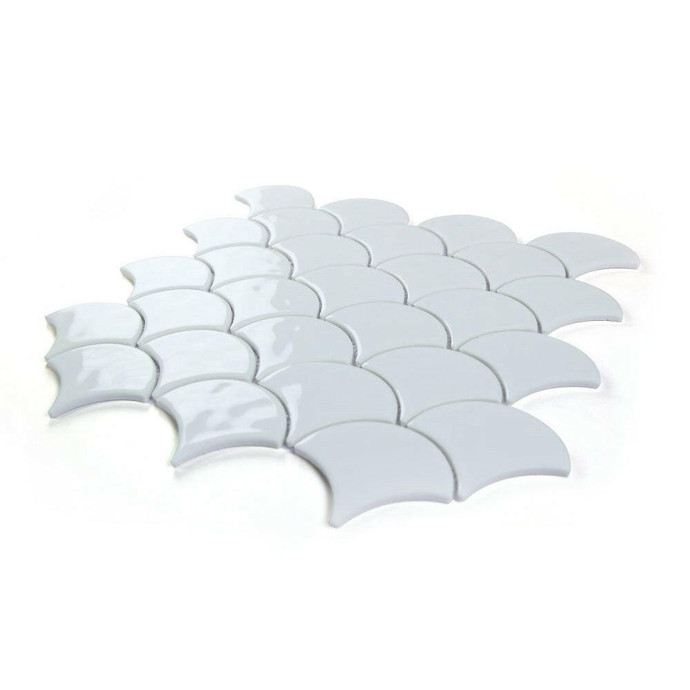 Fish Scale Snow Glossy Glass Mosaic Tile Fish Scale Snow Glossy Glass Mosaic Tile - American Tile Depot