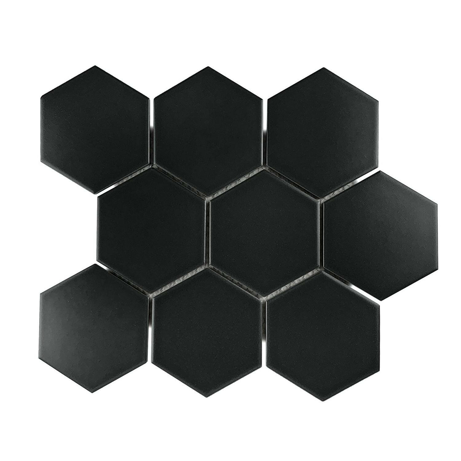 Gio Black Matte 4" Hexagon Porcelain Mosaic Tile Gio Black Matte 4" Hexagon Porcelain Mosaic Tile - American Tile Depot