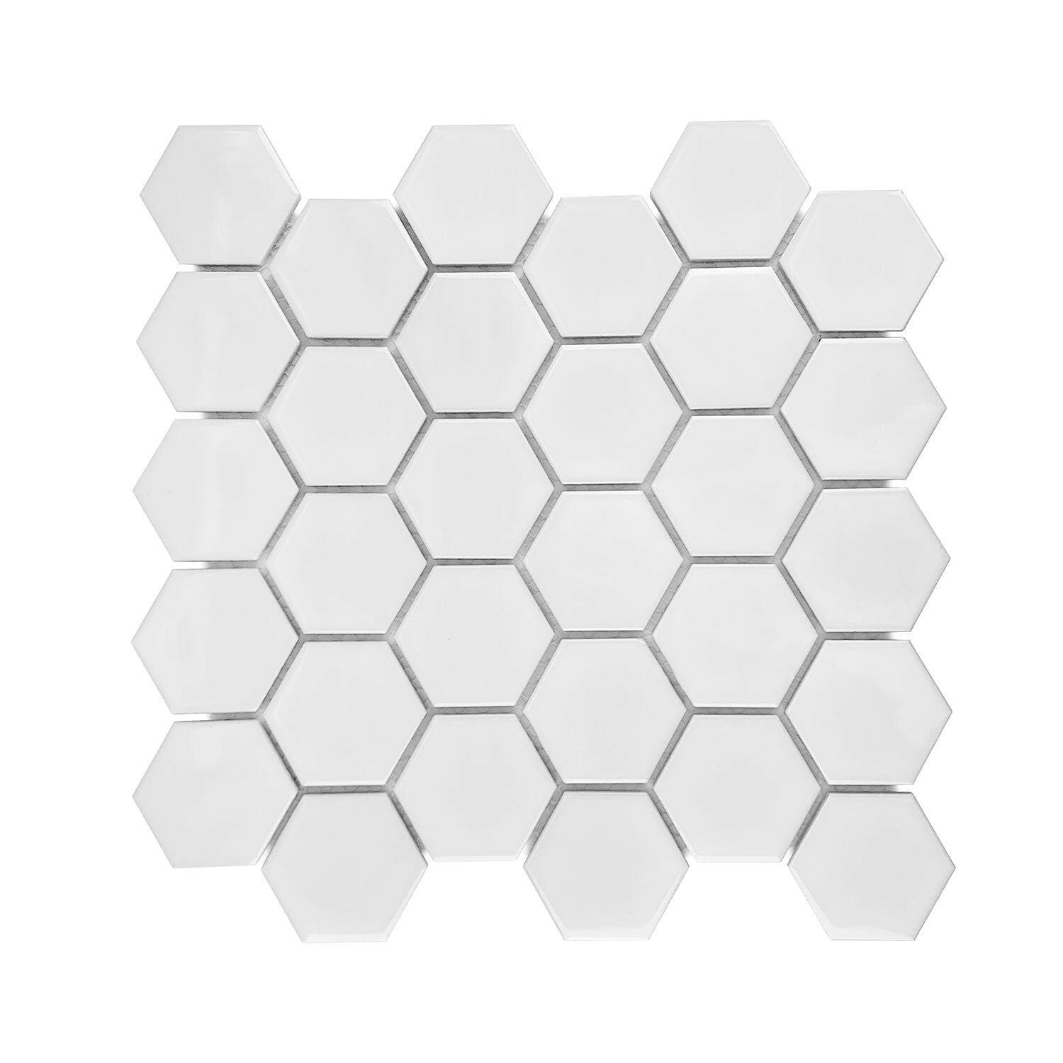 Gio White Glossy 2" Hexagon Porcelain Mosaic Tile Gio White Glossy 2" Hexagon Porcelain Mosaic Tile - American Tile Depot