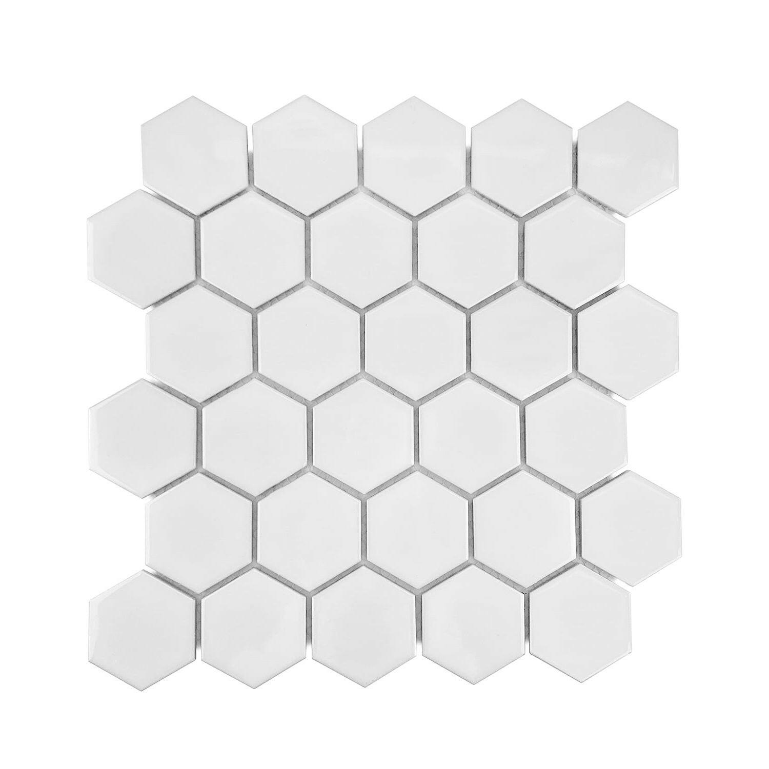Gio White Glossy 2" Hexagon Porcelain Mosaic Tile Gio White Glossy 2" Hexagon Porcelain Mosaic Tile - American Tile Depot