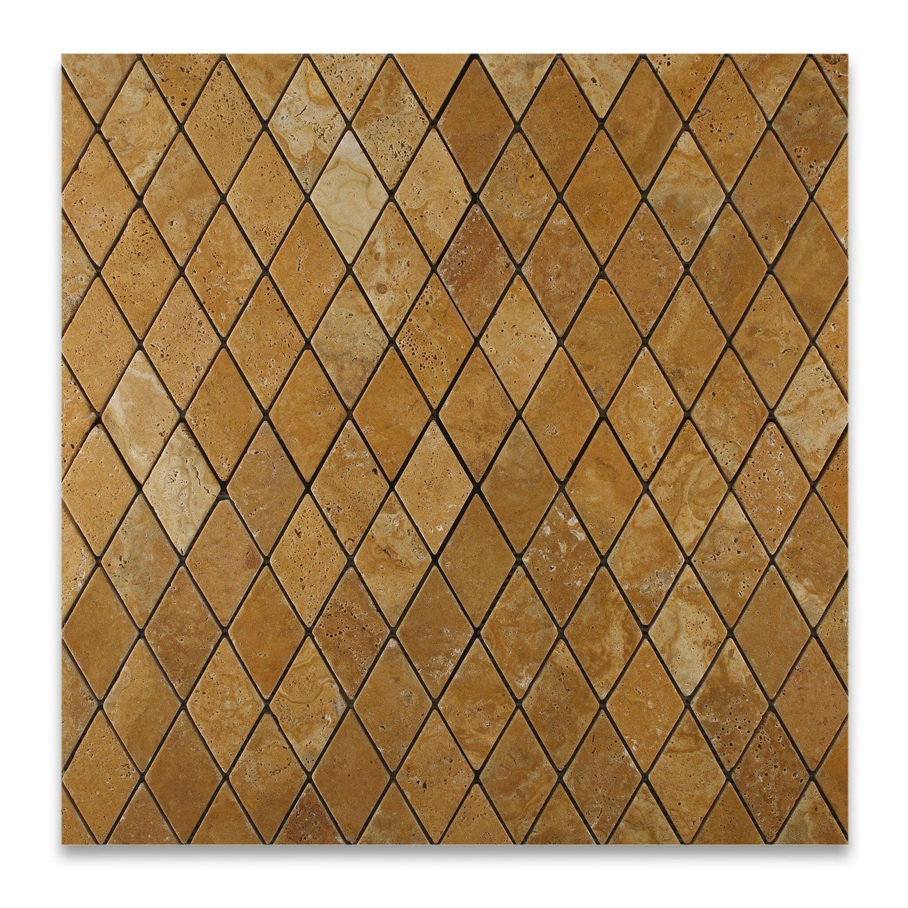 Gold / Yellow Travertine 2x4 Tumbled Diamond Mosaic Tile Gold / Yellow Travertine 2x4 Tumbled Diamond Mosaic Tile - American Tile Depot
