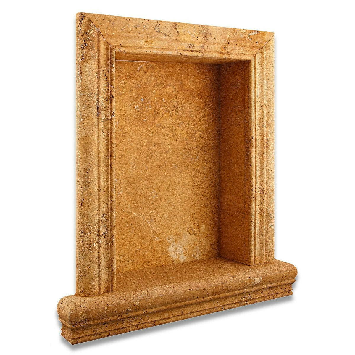 Gold / Yellow Travertine Hand-Made Custom Shampoo Niche / Shelf - LARGE - Honed Gold / Yellow Travertine Hand-Made Custom Shampoo Niche / Shelf - LARGE - Honed - American Tile Depot