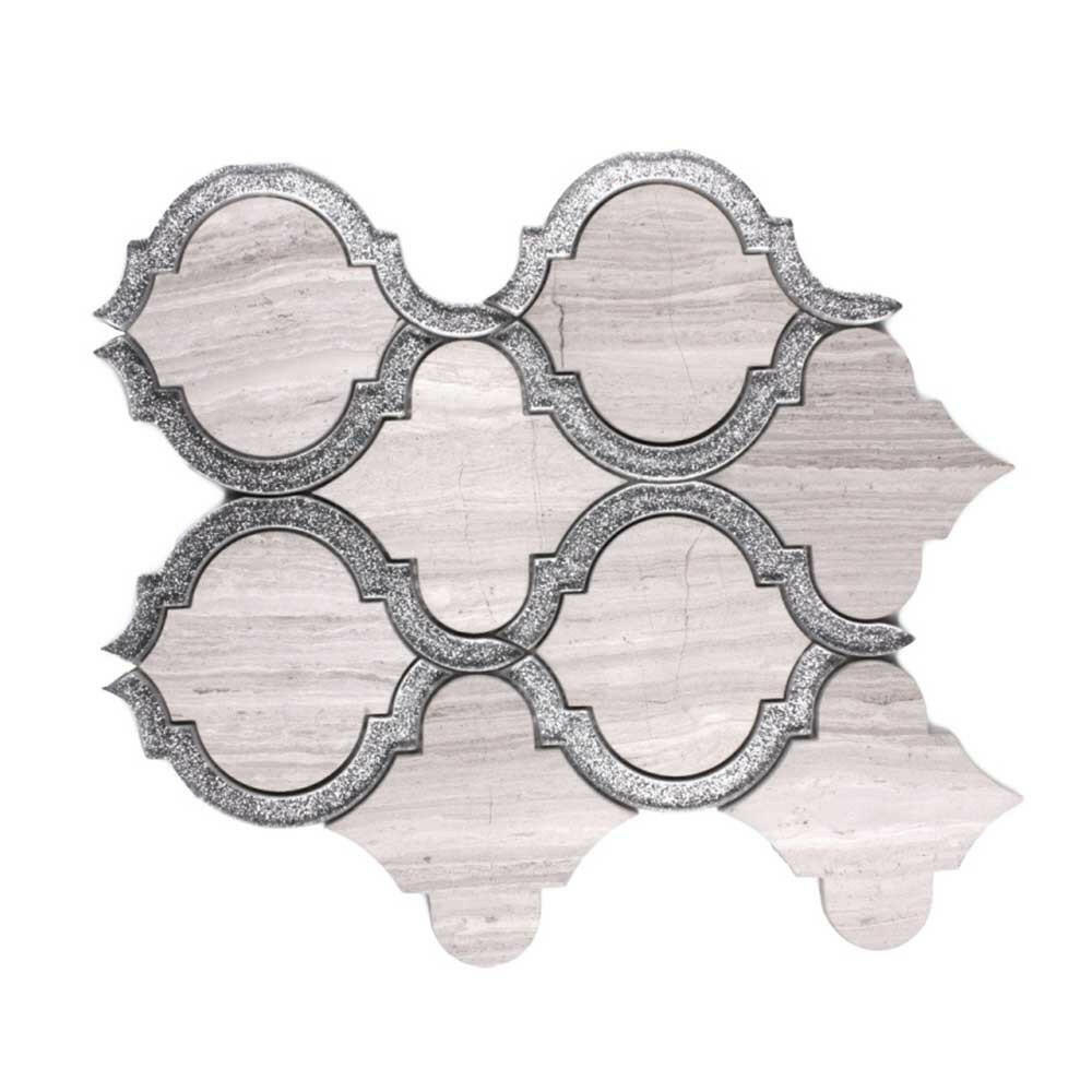 Grace Crystal Grey Arabesque Waterjet Mosaic Wall Tile Grace Crystal Grey Arabesque Waterjet Mosaic Wall Tile - American Tile Depot