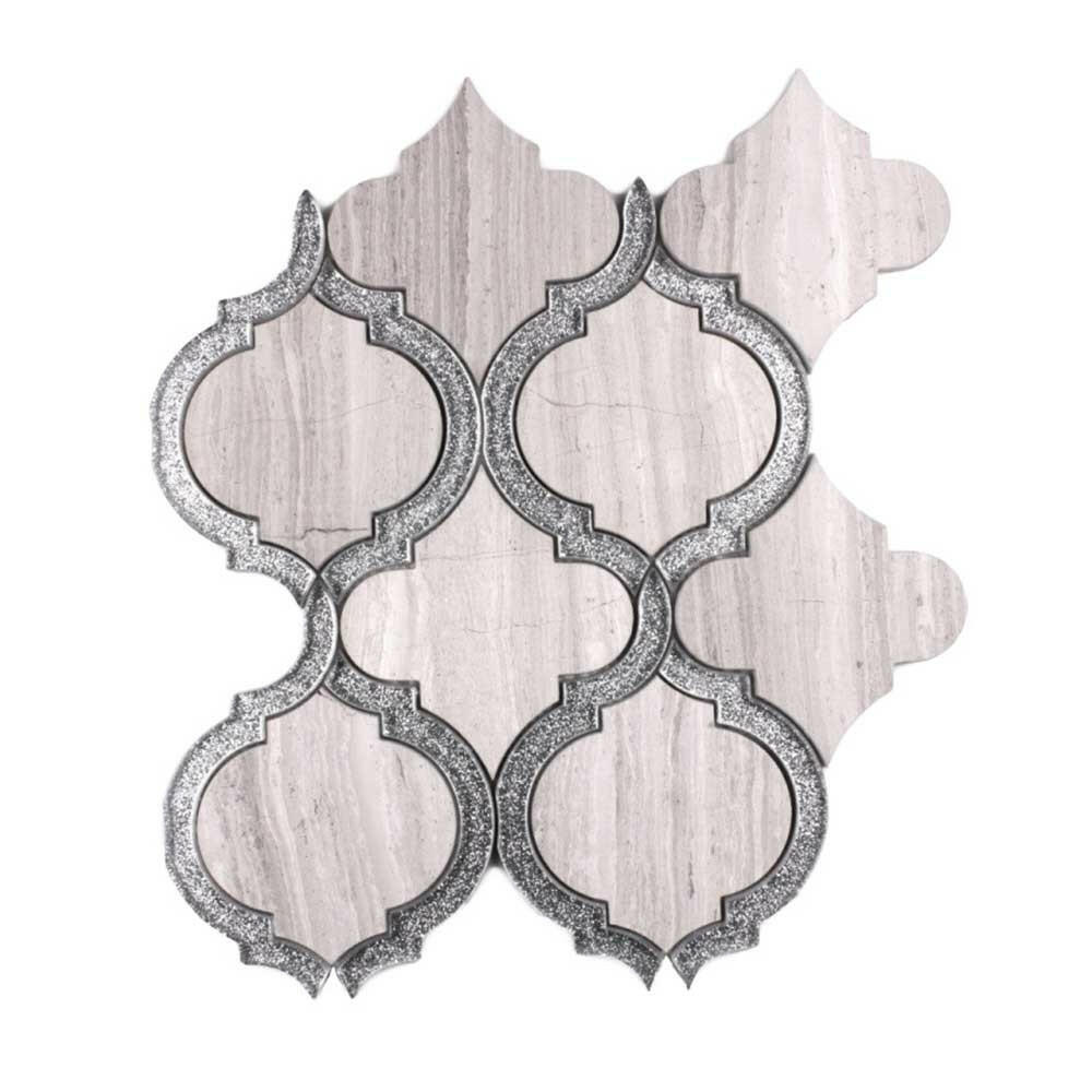 Grace Crystal Grey Arabesque Waterjet Mosaic Wall Tile Grace Crystal Grey Arabesque Waterjet Mosaic Wall Tile - American Tile Depot