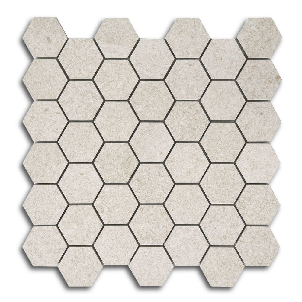 2" Forte Beige Hexagon Marble Laminated Porcelain Mosaic Tile